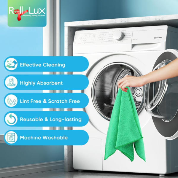 Cleaning Cloth 16X16 IN Microfiber Green Square 24/Pack - Image 3