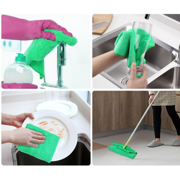 Cleaning Cloth 16X16 IN Microfiber Green Square 24/Pack - Image 2