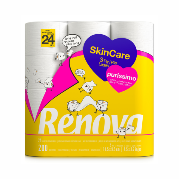 Skin-Care Purissimo Toilet Paper 3 Ply- 200 Large Sheets - 96 Rolls