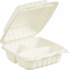3 Compartment Take-Out Container 8" X 8" X 3" Ivory